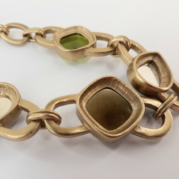 Anne Klein Vintage Mogul Heavy Brushed Satin Gold Tone Lucite Jewels Necklace - Picture 11 of 12